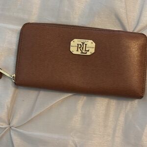 Ralph Lauren Brown Leather Crossbody with Gold RL Plaque